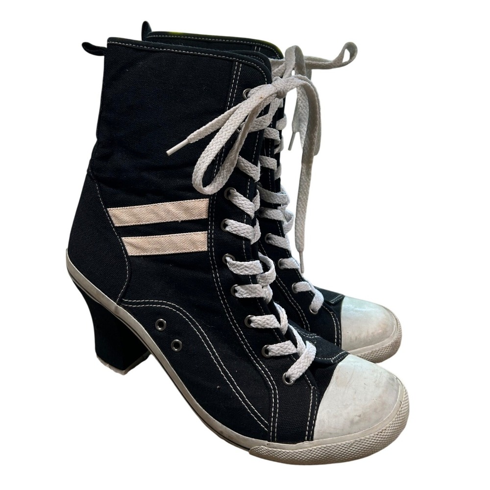 Y2K Soda Black High Top Lace Up Heel Sneaker Boots 2000s Punk Grunge 10